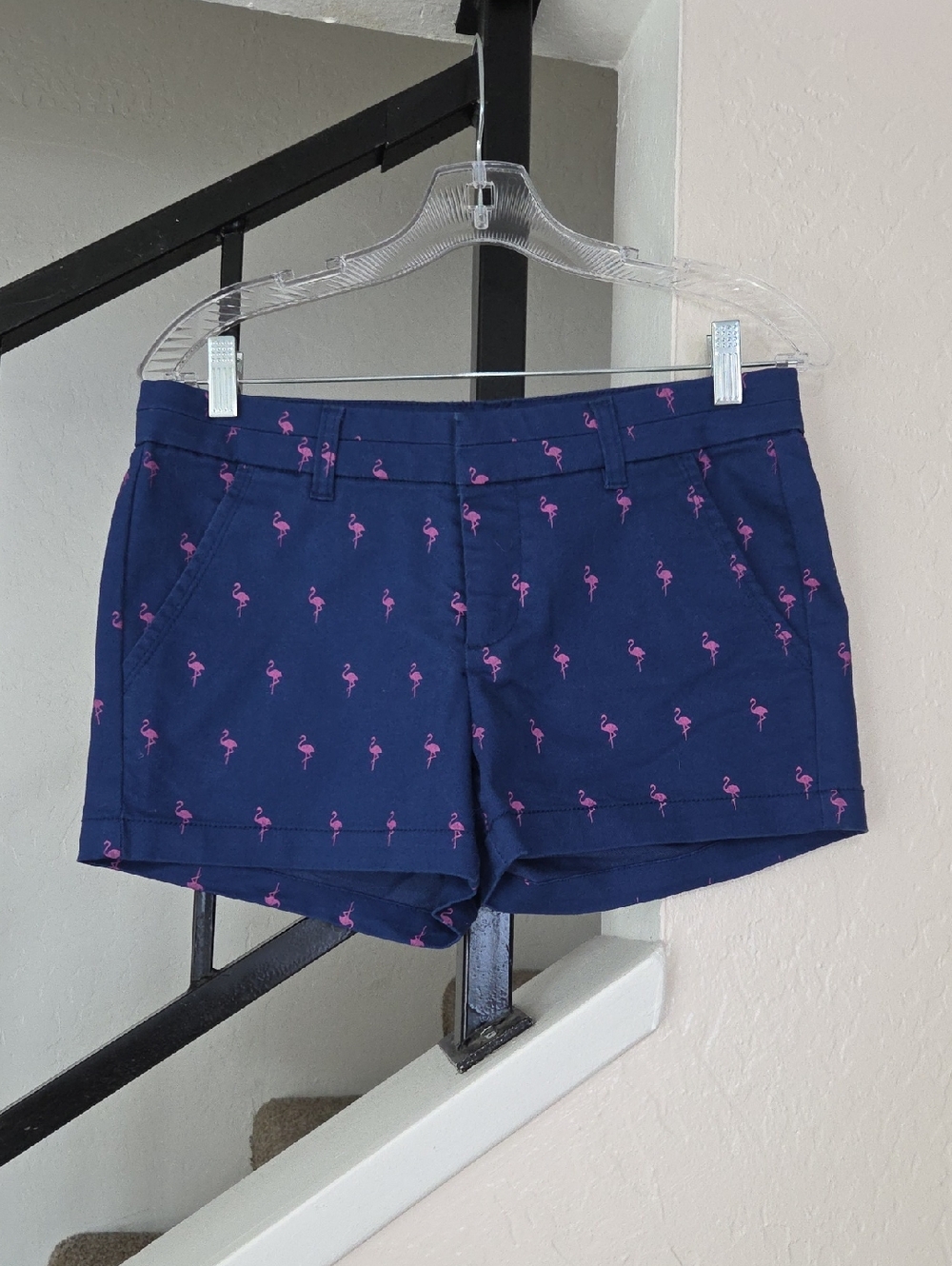 Harper Navy Shorts with Pink Flamingo Embroidery Size S